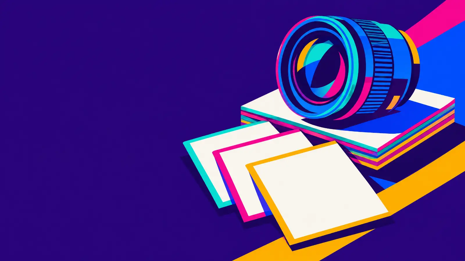 A glass lens resting over blank cream index cards with three pulled forward, for a step by step AI search audit.
