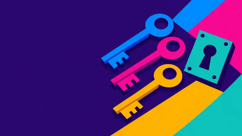 Three steel keys beside a small brass lock plate on cream paper, for agreeing ownership before an AI automation agency starts.