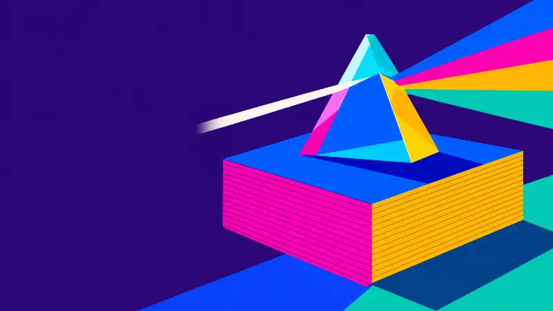 A glass prism standing on a solid block of stacked cream paper, for GEO built on top of the SEO floor beneath it.
