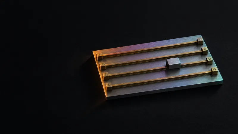 Four brass guide rails forming lanes on a steel plate, for revenue agents run inside defined lanes and guardrails.