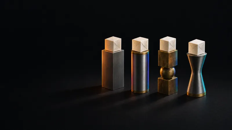 Four different plinths each holding the same paper cube, for choosing between AI workflow platforms and custom builds.