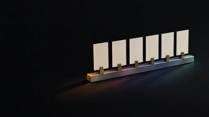 Cream cards held upright in brass clips along a steel rail, for the sales automation workflows worth building.