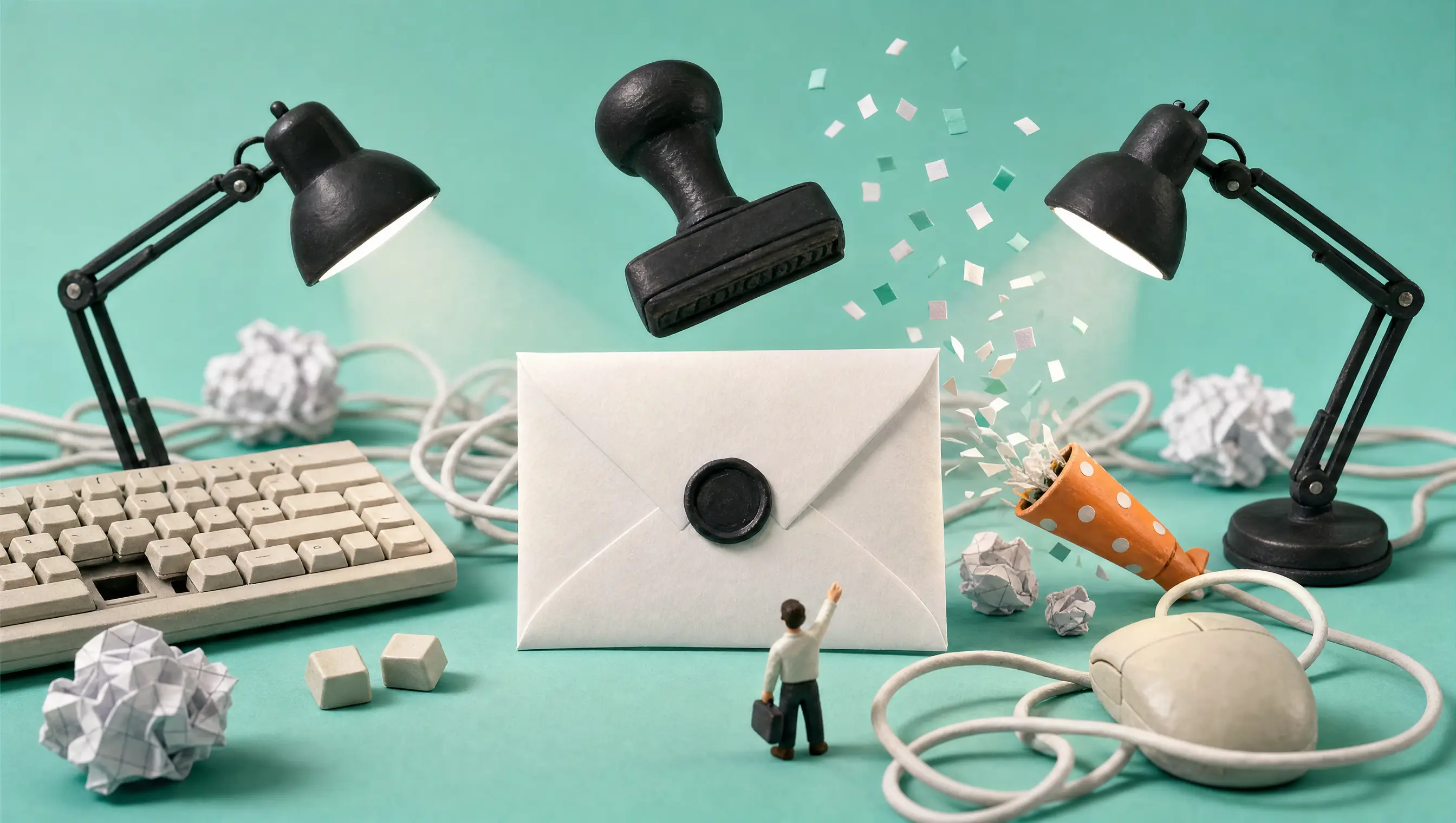 A resignation envelope with confetti